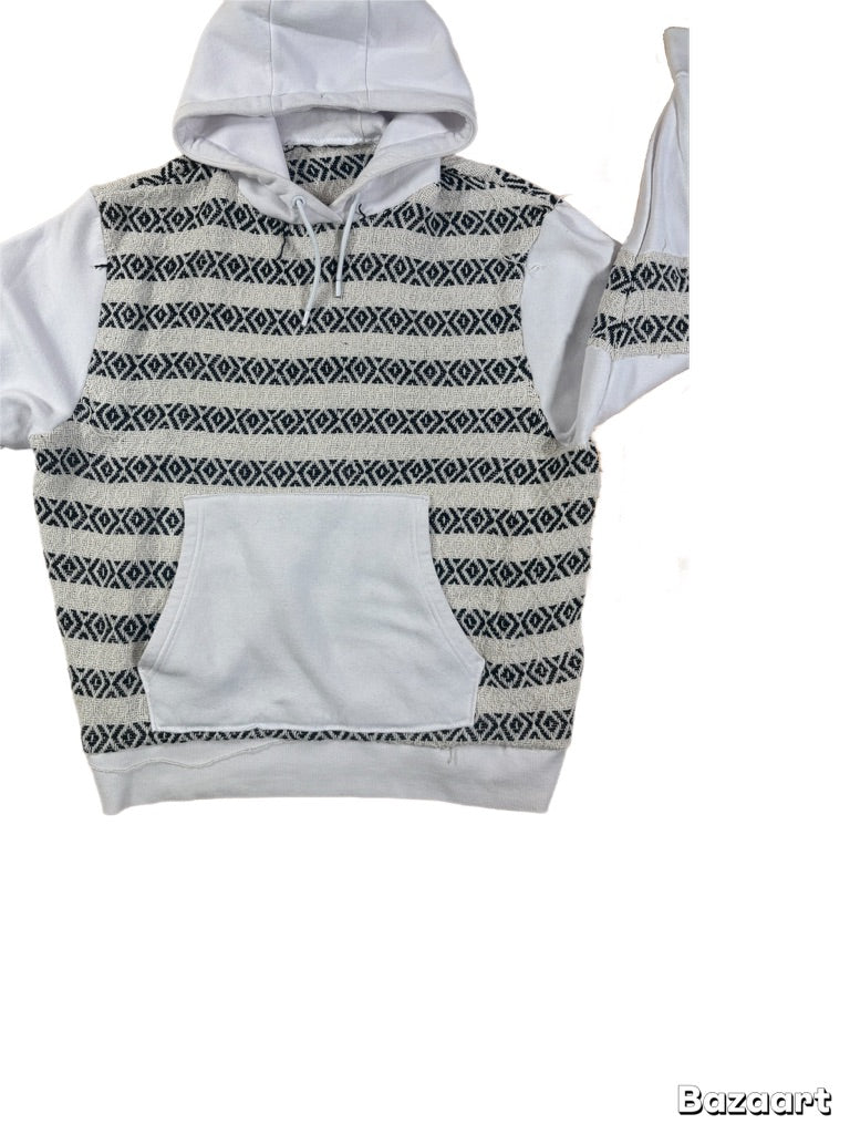 White & Black Woven Hoodie